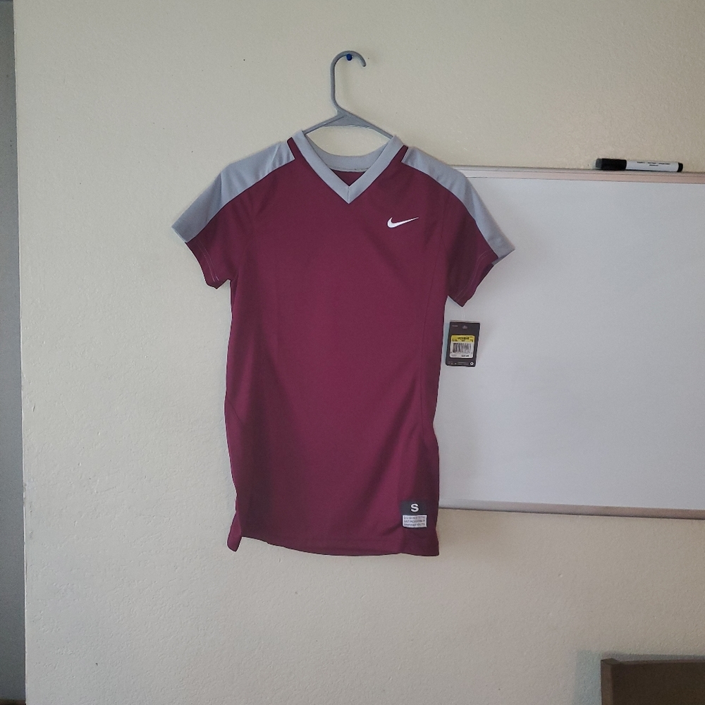 Nike Dri Fit maroon and gray softball soccer shirt